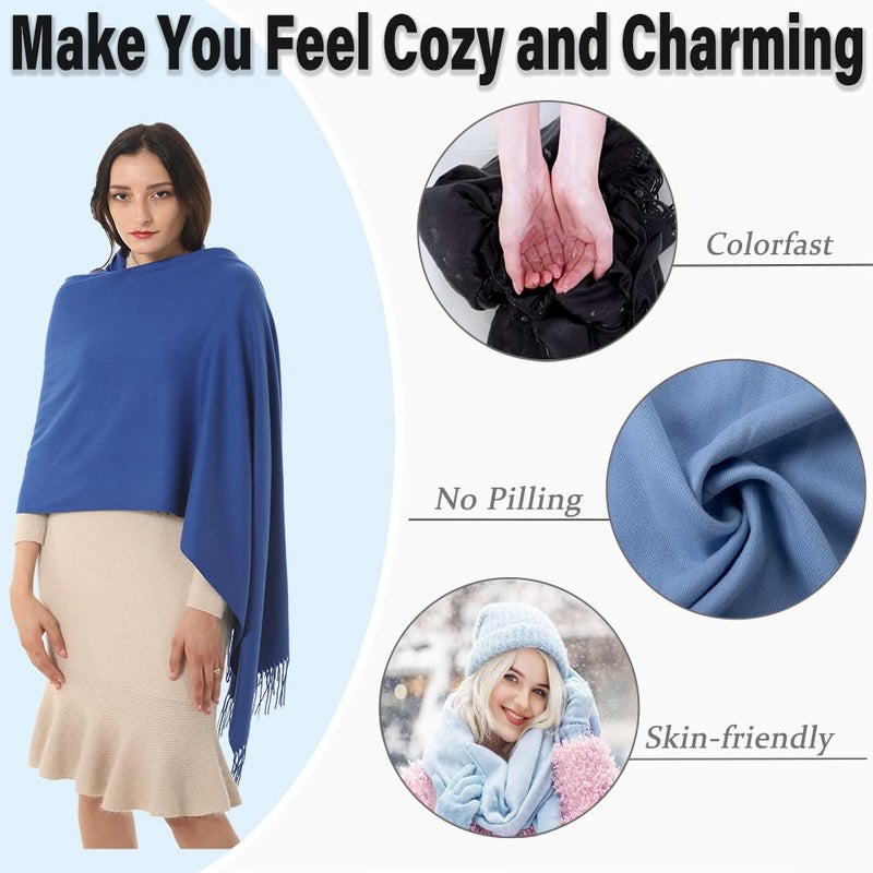TwoYek Womens Gifts Pashmina Shawl Wrap Scarf Soft Large Stole Birthday Christmas Elegant Gift Ideas for Women Ladies Blue - Image 3